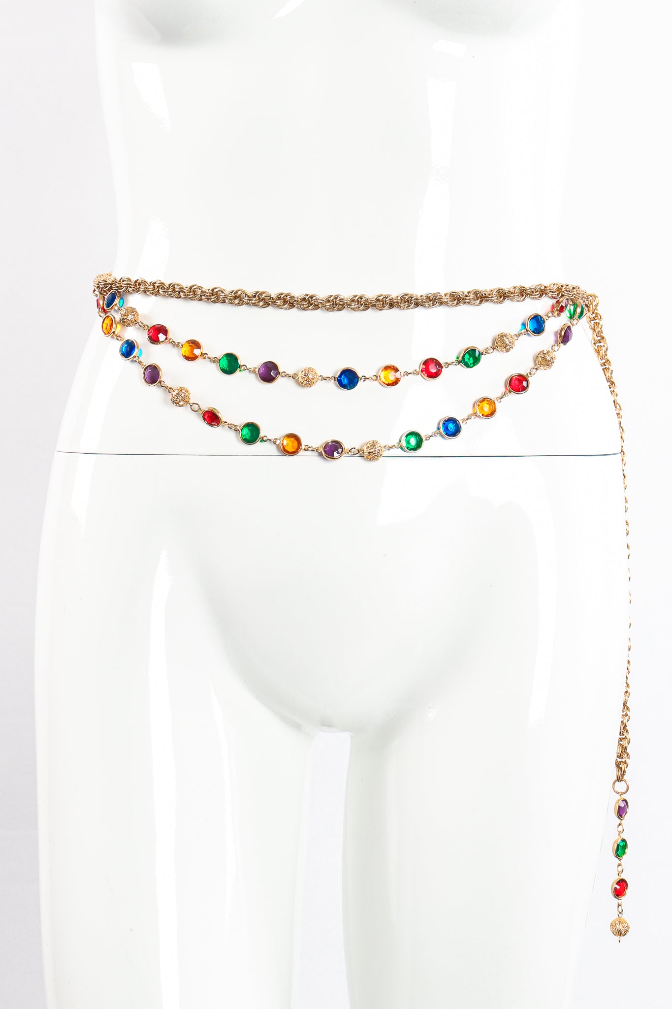 Vintage Bill Blass Rainbow Glass Chain Belt on Mannequin at Recess Los Angeles