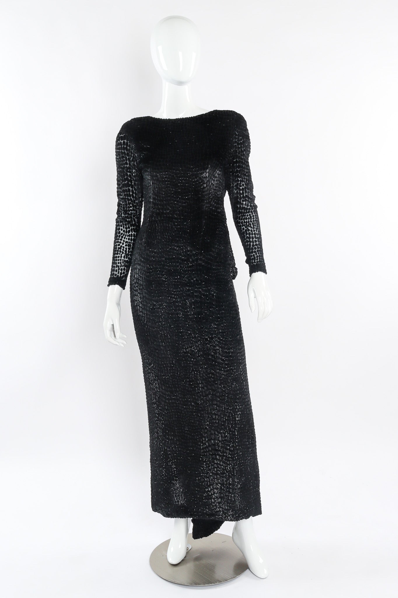 Vintage Bill Blass Metallic Burnout Open Back Gown Front @ Recess LA