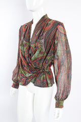 Vintage Bill Blass Paisley Draped Wrap Blouse on Mannequin crop at Recess Los Angeles