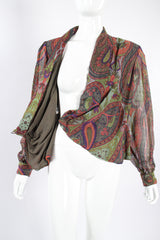 Vintage Bill Blass Paisley Draped Wrap Blouse on Mannequin wrap at Recess Los Angeles