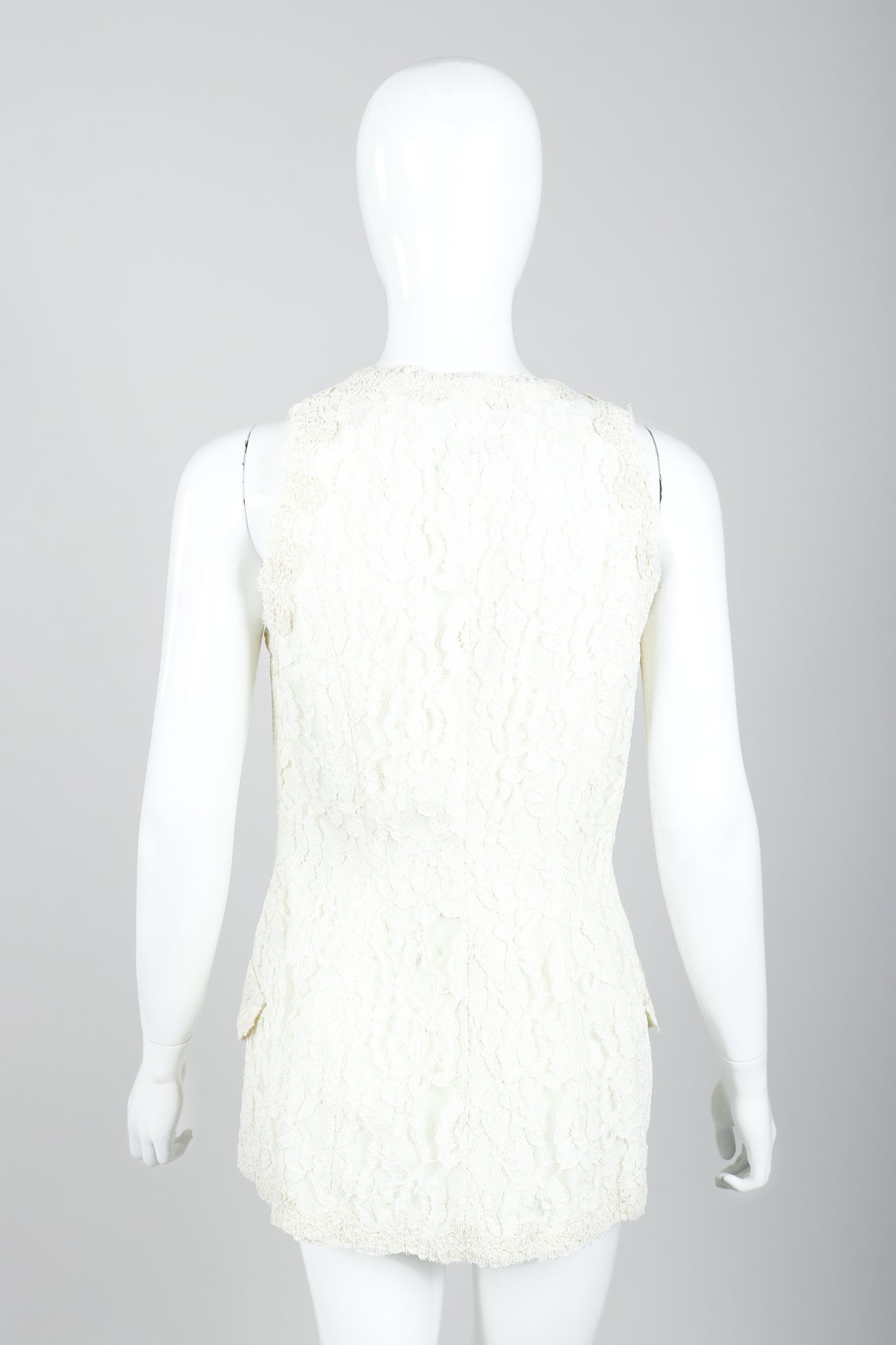 Vintage Bill Blass Lace Tuxedo Vest Bridal on Mannequin back at Recess LA