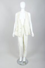 Vintage Bill Blass Lace Tuxedo Vest Suit Bridal on Mannequin front open at Recess LA