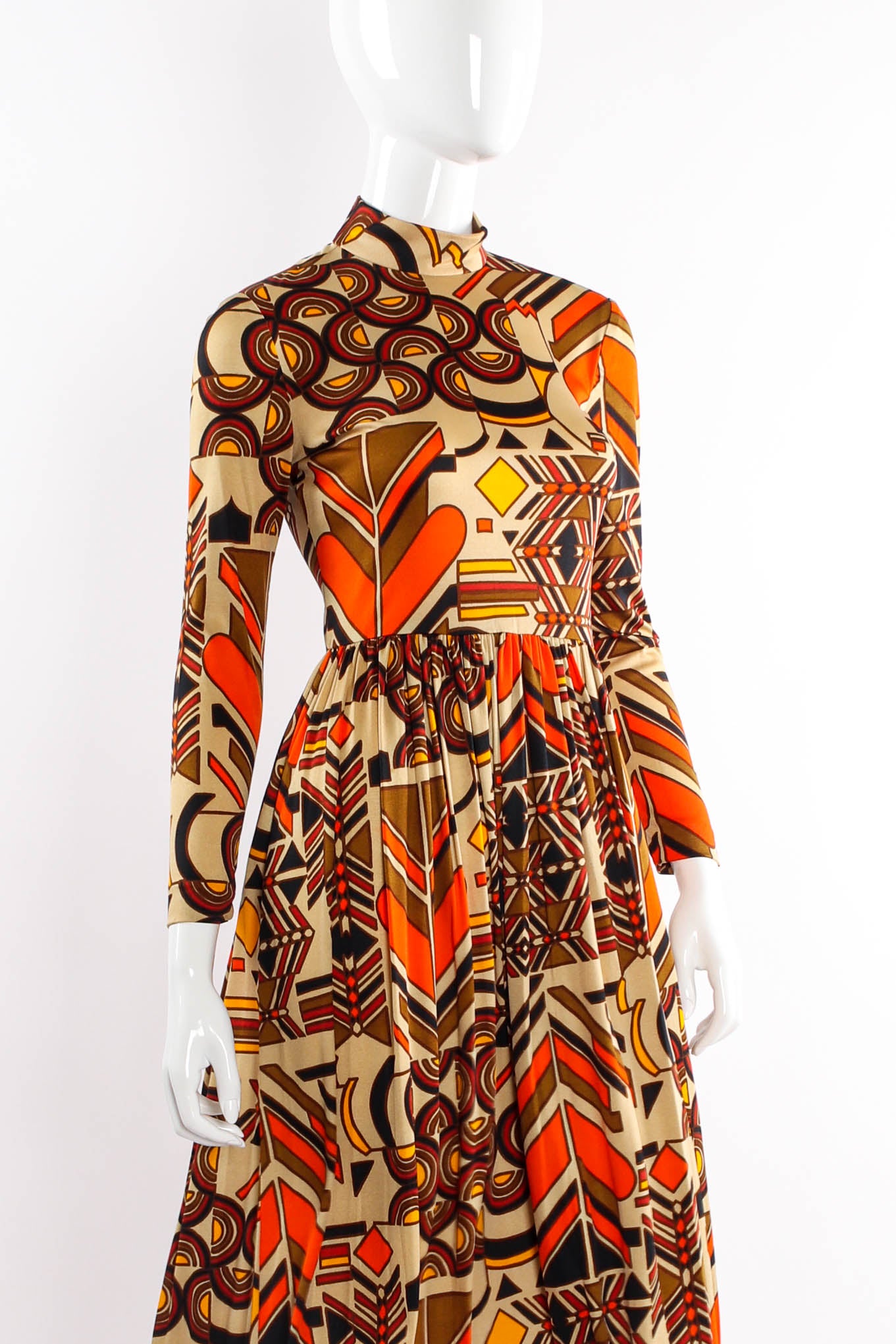 Vintage Bill Shedleski Abstract Geo Print Dress mannequin front close up @ Recess LA