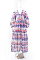 Vintage Bill Tice Royal Robes Magnin Tie Dye Balloon Sleeve Dress on Mannequin front @ Recess LA