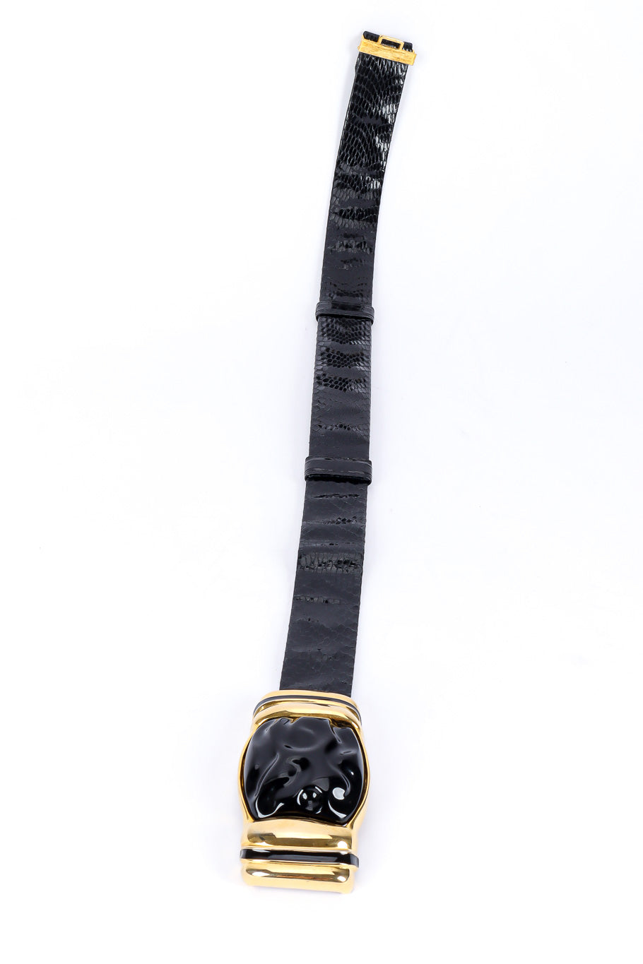 Black leather snakeskin slide belt vertical @recessla