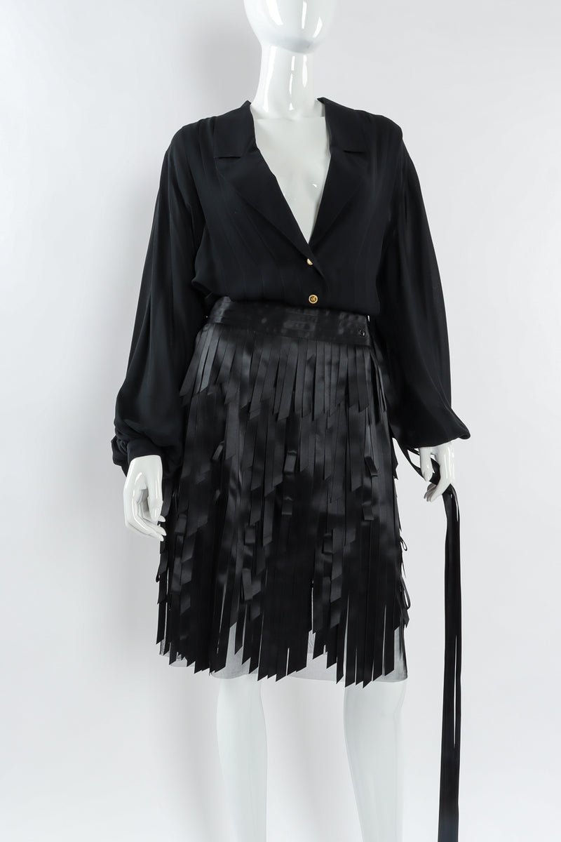 Vintage Chanel Pleated Sheer Silk Blouse mannequin front full close @ Recess LA