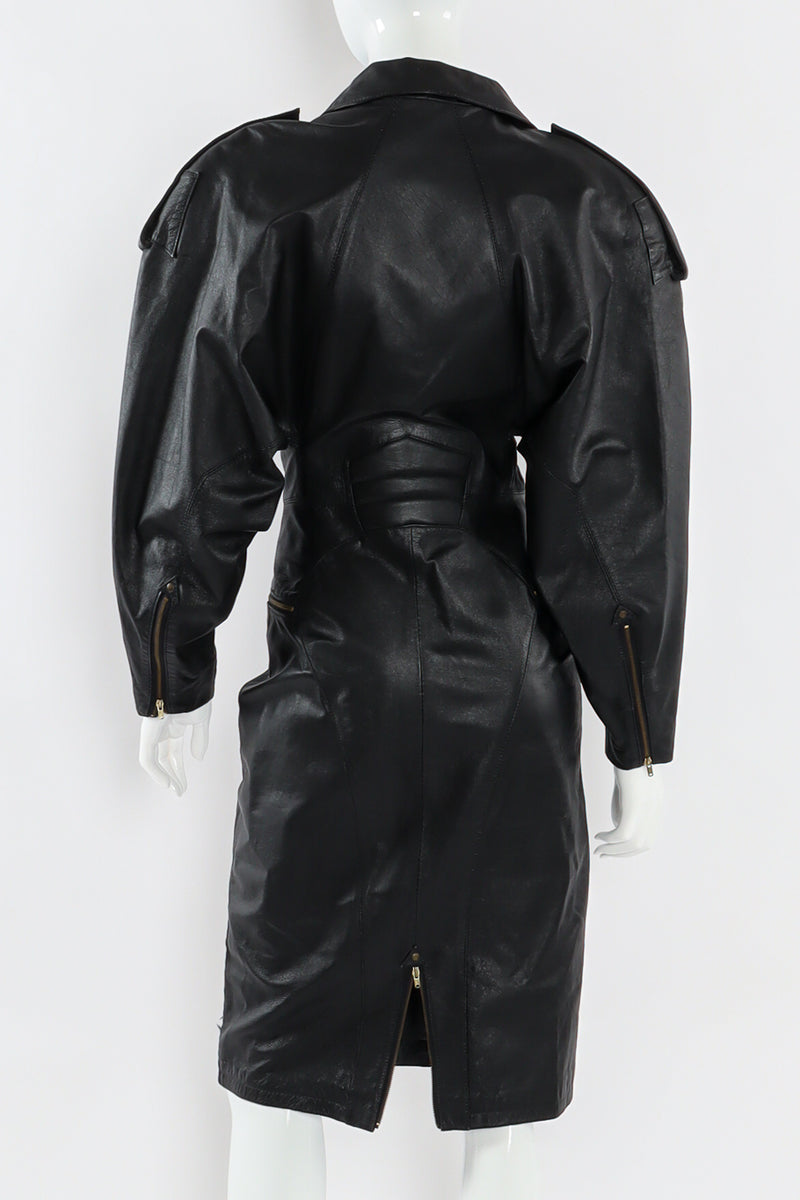 Vintage Mario Zarelli Leather Moto Pencil Dress mannequin back close zipper vent opened  @ Recess LA