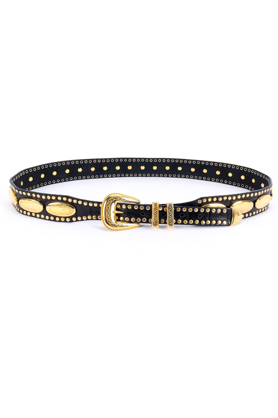 filigree-studded leather belt clasped @recessla