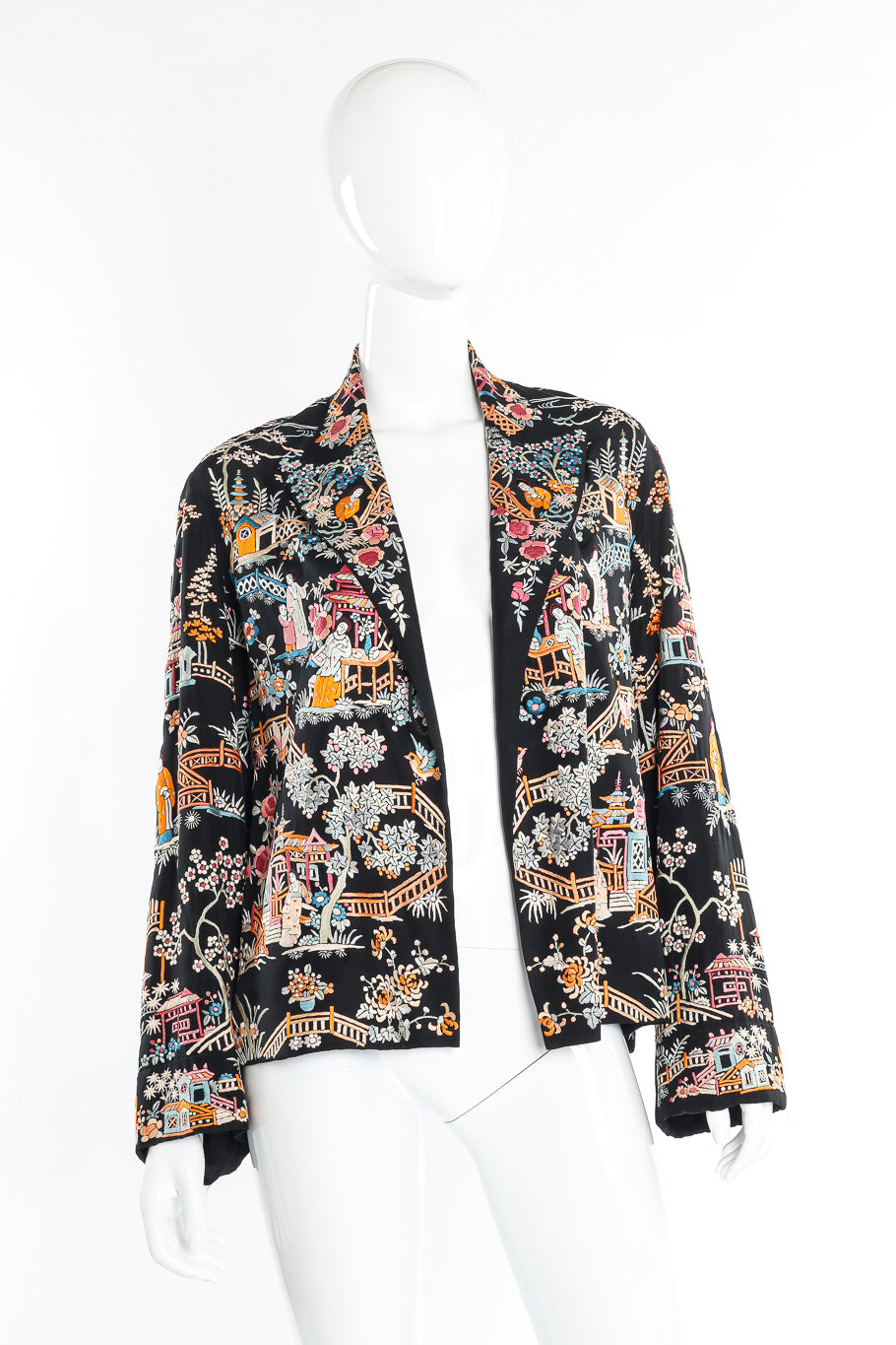 Embroidered silk multi-color jacket on mannequin @recessla