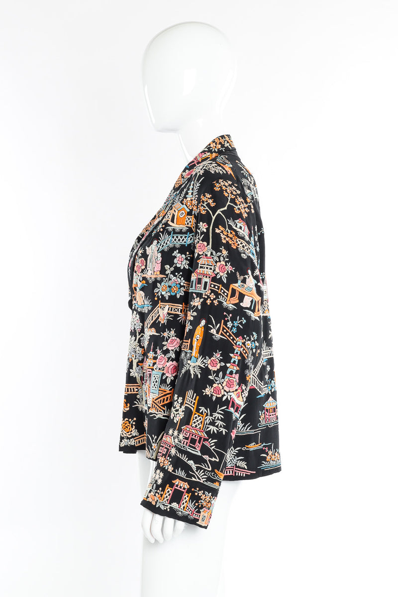 Embroidered silk multi-color jacket on mannequin @recessla