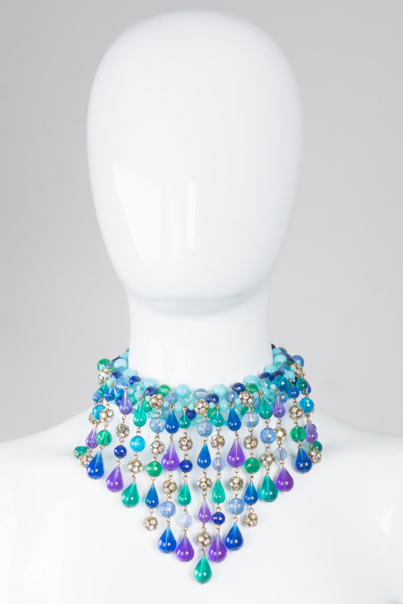 Vintage Crystal Teardrop Bead Waterfall Necklace