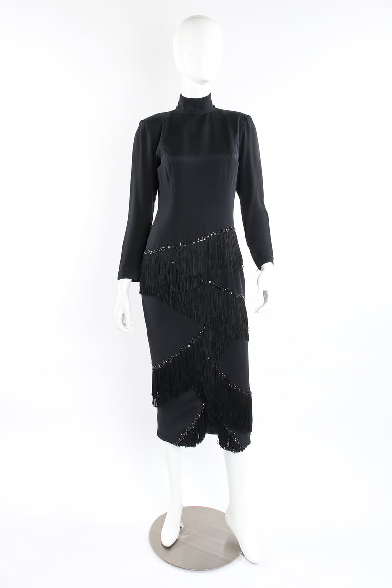 Zigzag 3-Tier Fringe Midi Dress on mannequin front at Recess LA. 