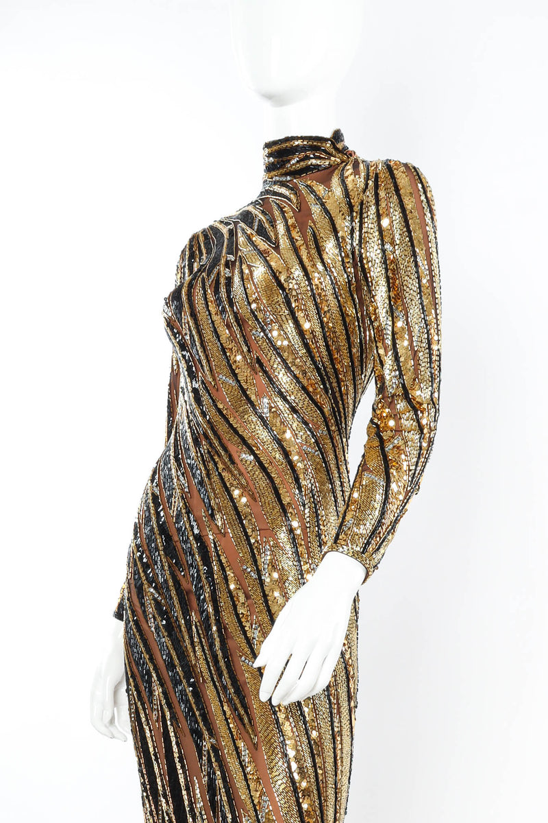 Vintage Bob Mackie Moody Glam Beaded & Sequin Dress mannequin angle @ Recess LA