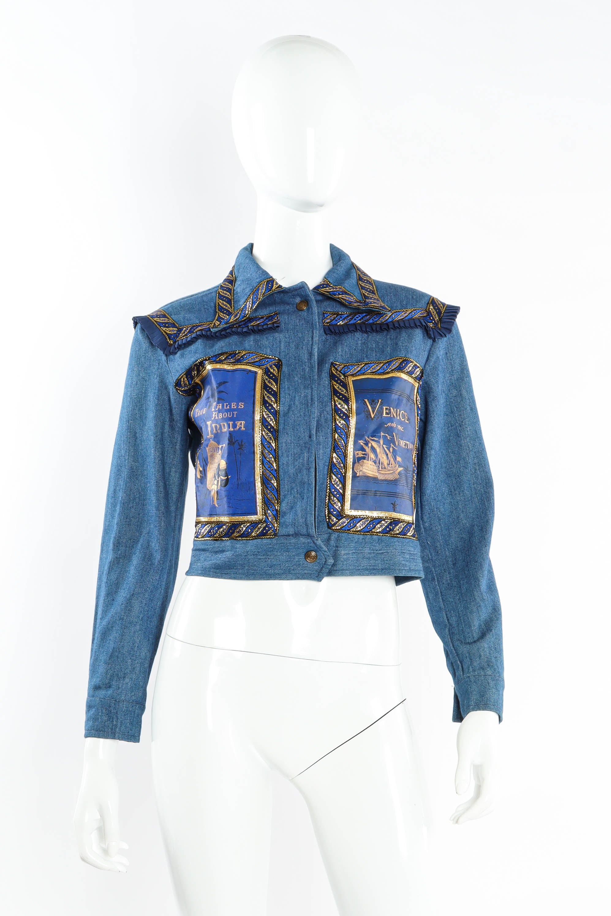 Vintage Helen Neufeld Bookjackets Destination Covers Denim Jacket mannequin front @ Recess Los Angeles