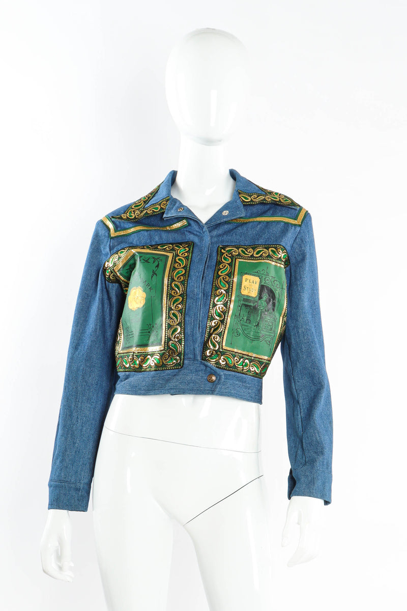 Vintage Helen Neufeld Bookjackets Play & Work Hard Denim Jacket mannequin front @ Recess Los Angeles