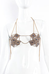 Vintage Antique Brass Filigree Plate Chain Bra Top on mannequin front at Recess Los Angeles