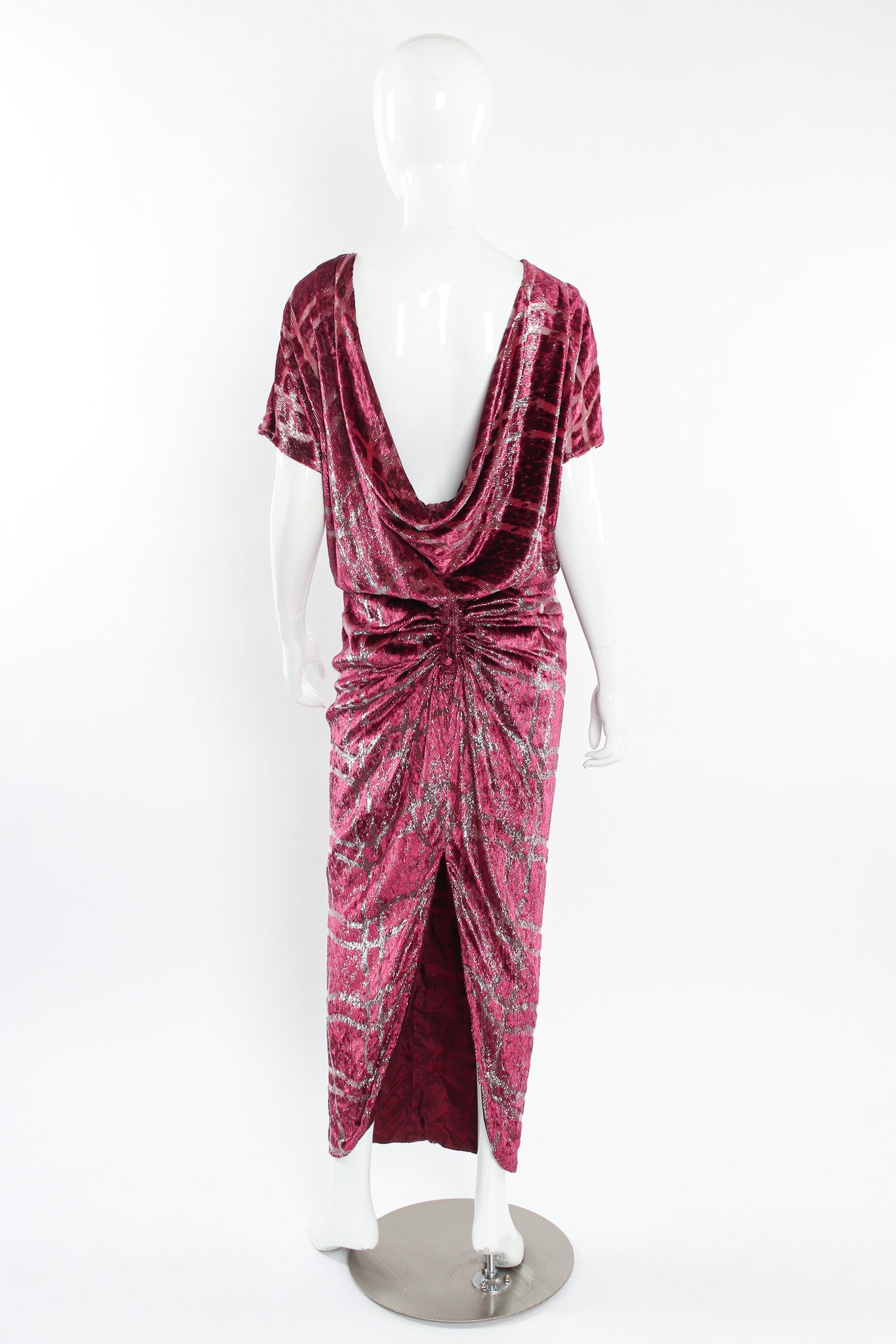 Vintage Bruce Oldfield Metallic Velvet Burnout Dress mannequin back @ Recess LA