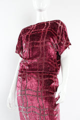 Vintage Bruce Oldfield Metallic Velvet Burnout Dress mannequin front close @ Recess LA