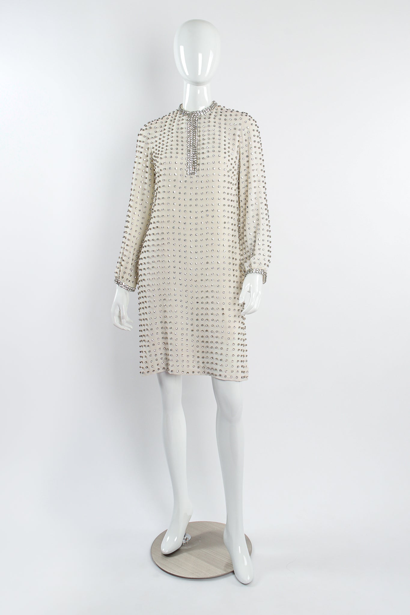 Vintage Bullocks Wilshire Mod Rhinestone Shift Dress on Mannequin front at Recess Los Angeles