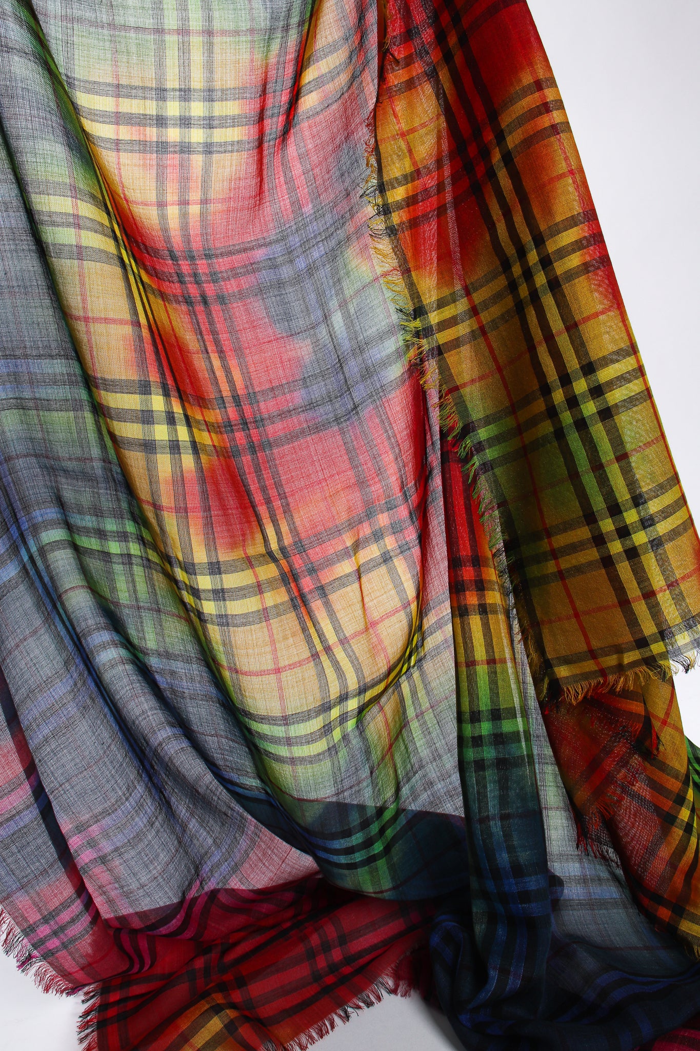 Vintage Burberry Rainbow Tie Dye Plaid Scarf sheer light at Recess Los Angeles