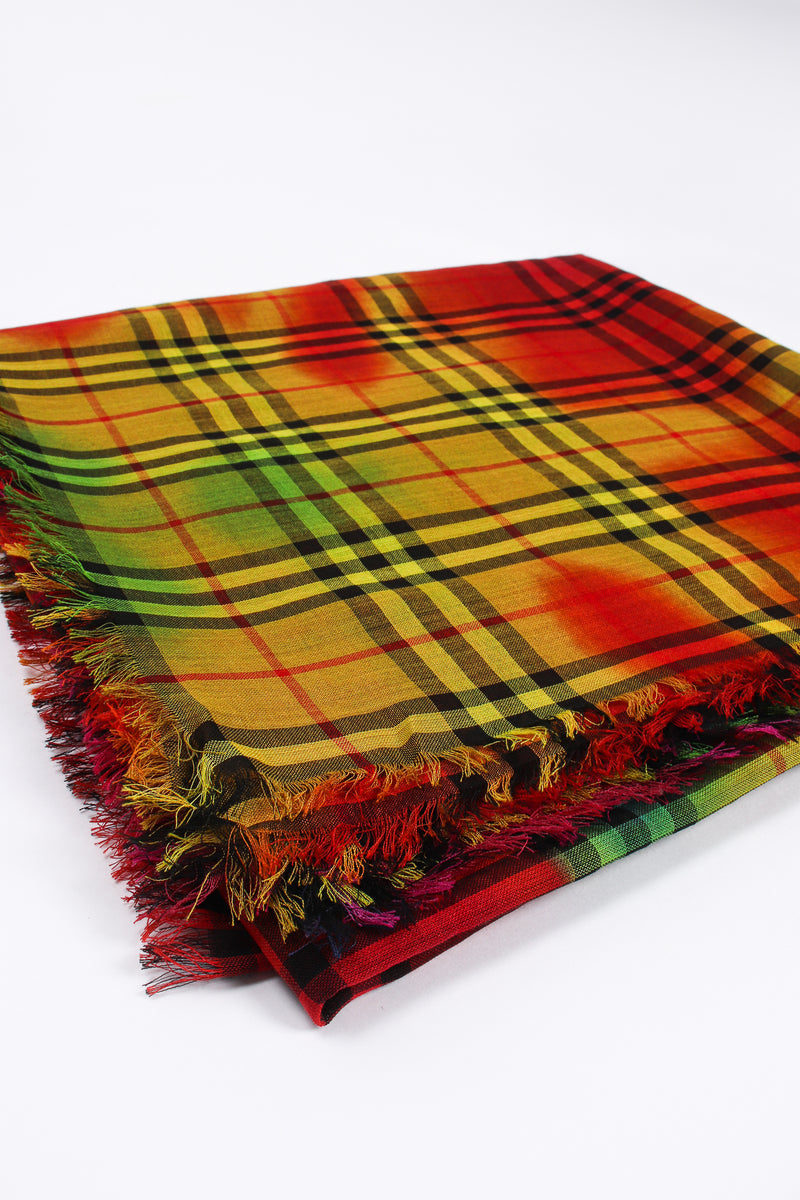 Vintage Burberry Rainbow Tie Dye Plaid Scarf folded at Recess Los Angeles