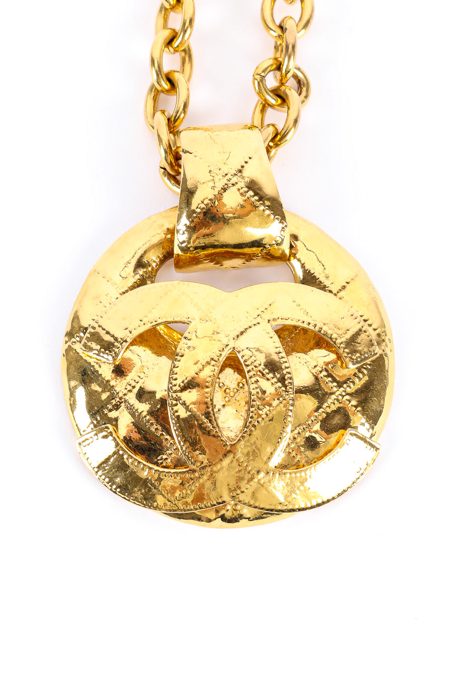 Vintage Chanel Large Quilted CC Doorknocker Necklace pendant closeup @recessla