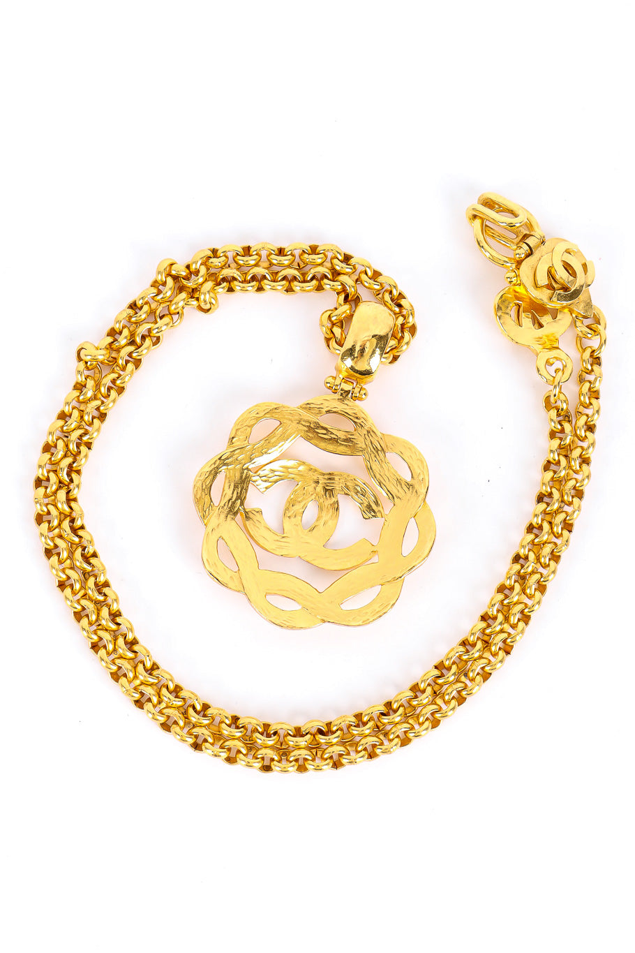 Vintage Chanel Woven CC Logo Pendant Necklace Back of Pendant @recessla