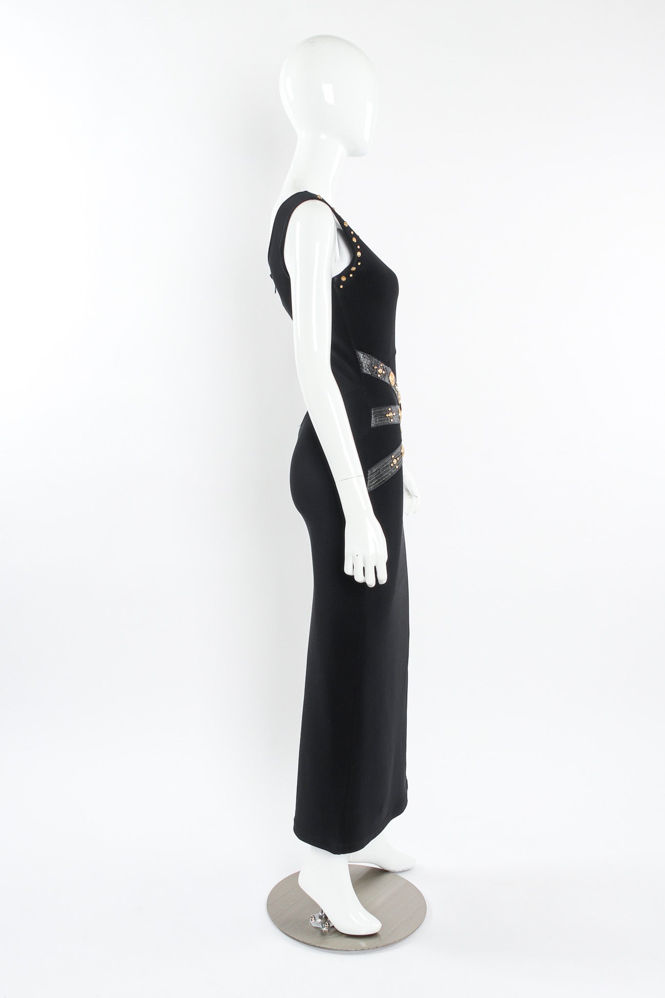 Vintage Caché Lion Emblem & Coin Bodycon Dress mannequin side @ Recess LA