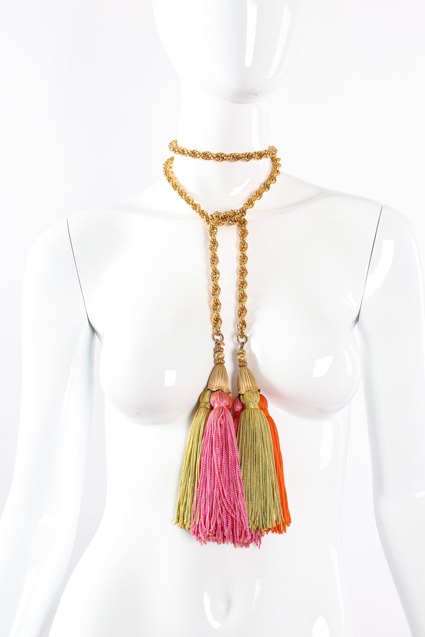 Vintage Cadoro Tropical Tassel Lariat  Belt on mannequin at Recess Los Angeles