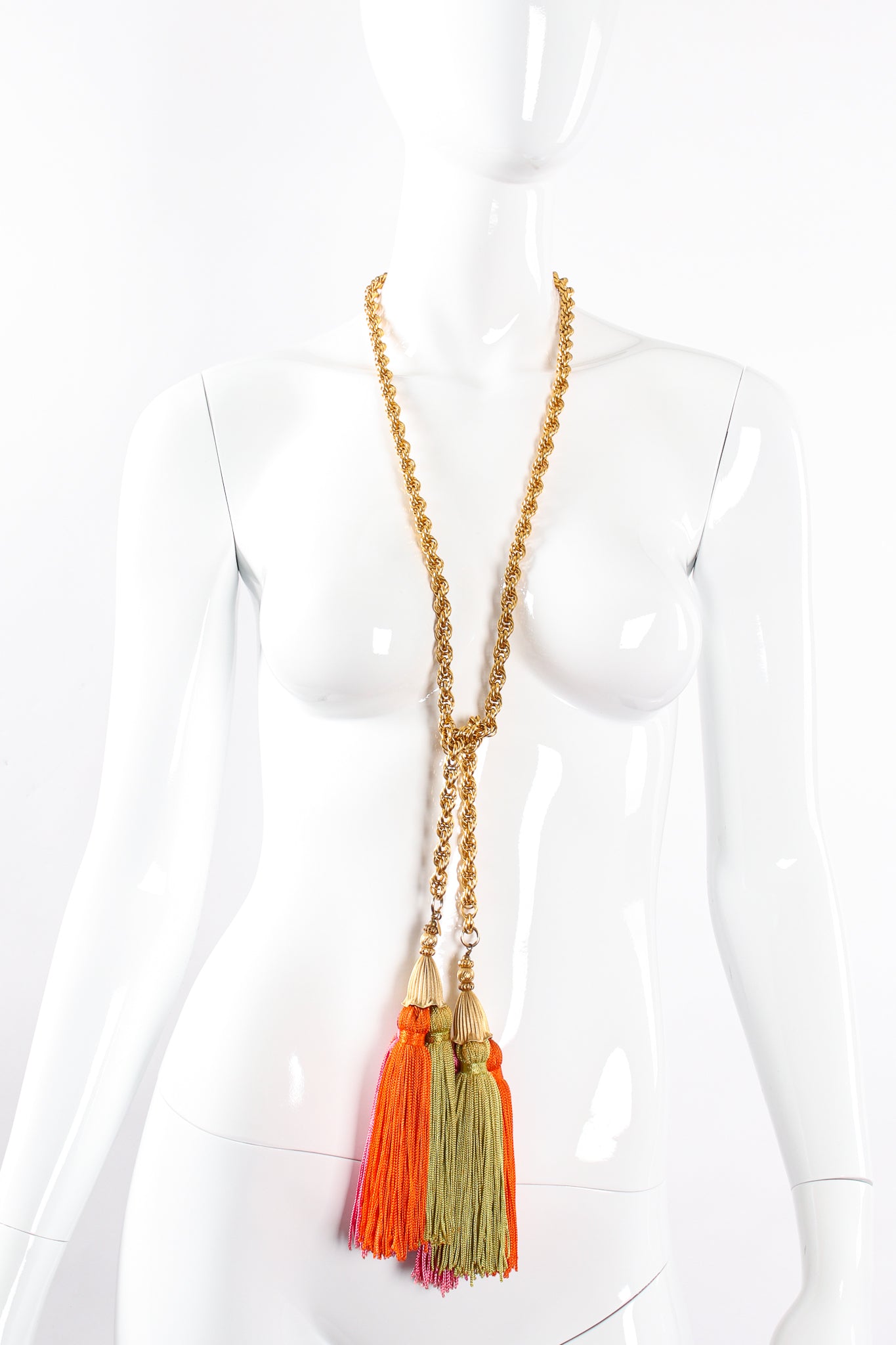 Vintage Cadoro Tropical Tassel Lariat  Belt on mannequin at Recess Los Angeles