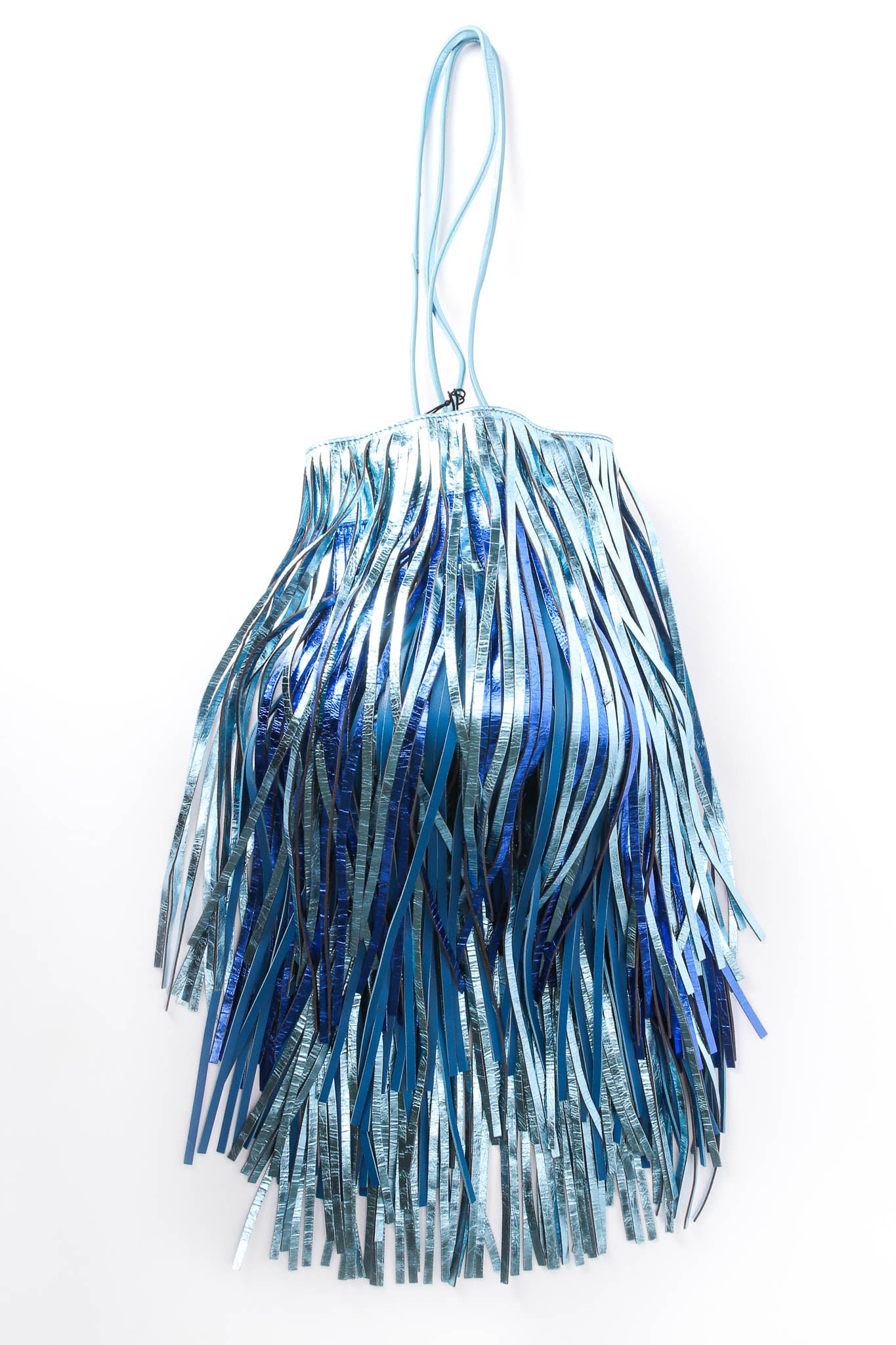 Calvin Klein 205W39NYC Metallic Fringe Bucket Bag lay flat at Recess Los Angeles