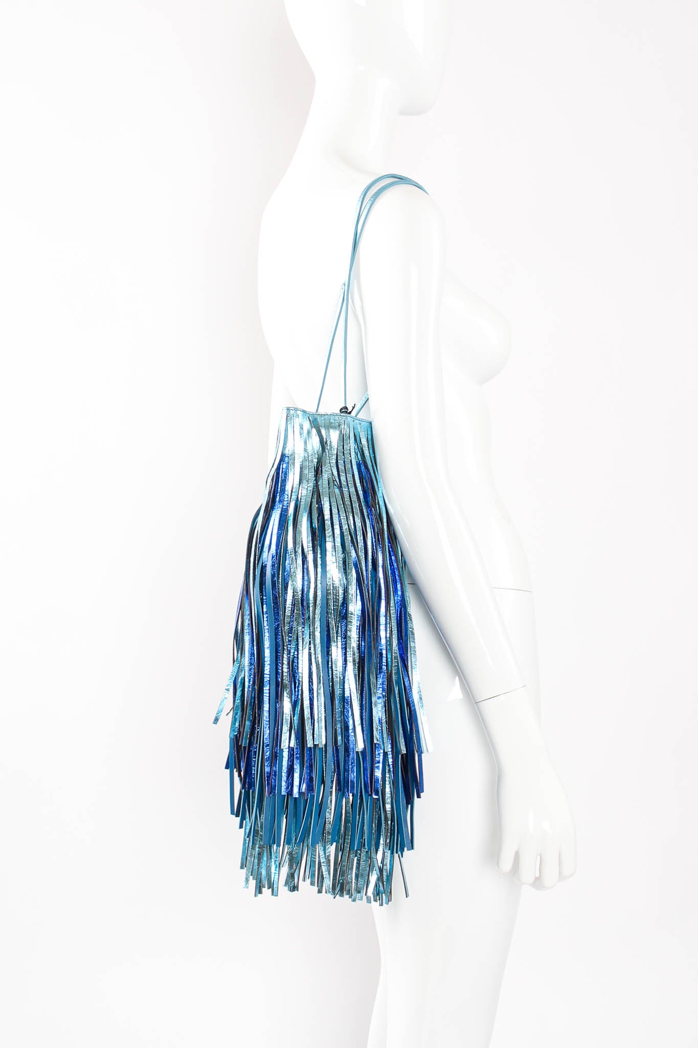 Calvin Klein 205W39NYC Metallic Fringe Bucket Bag on mannequin at Recess Los Angeles