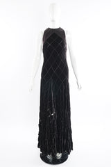 Vintage Calvin Klein Velvet Lattice Cut Gown on Mannequin front at Recess Los Angeles