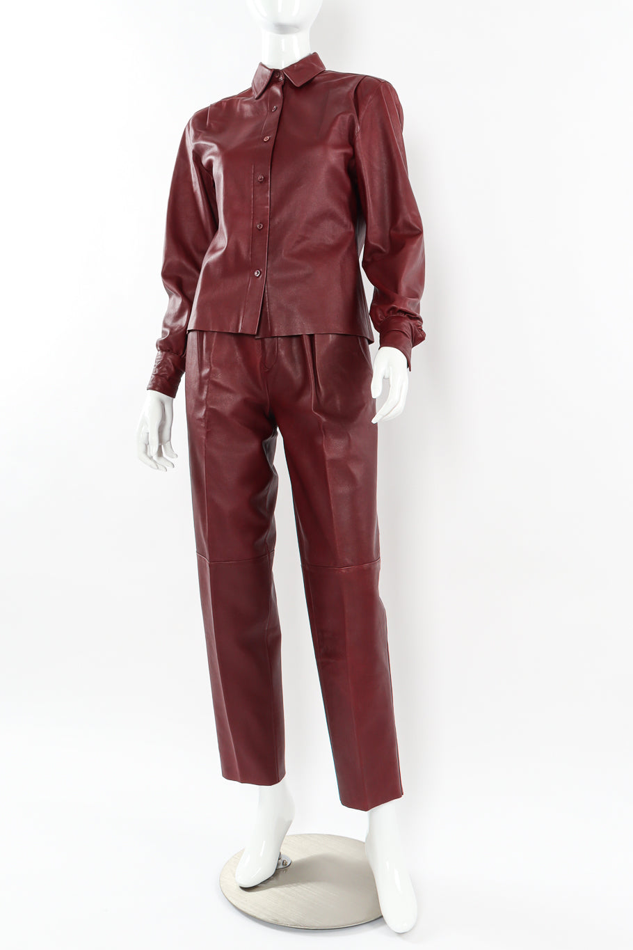 Vintage Calvin Klein Leather Shirt & Pant Set mannequin close angle @ Recess LA