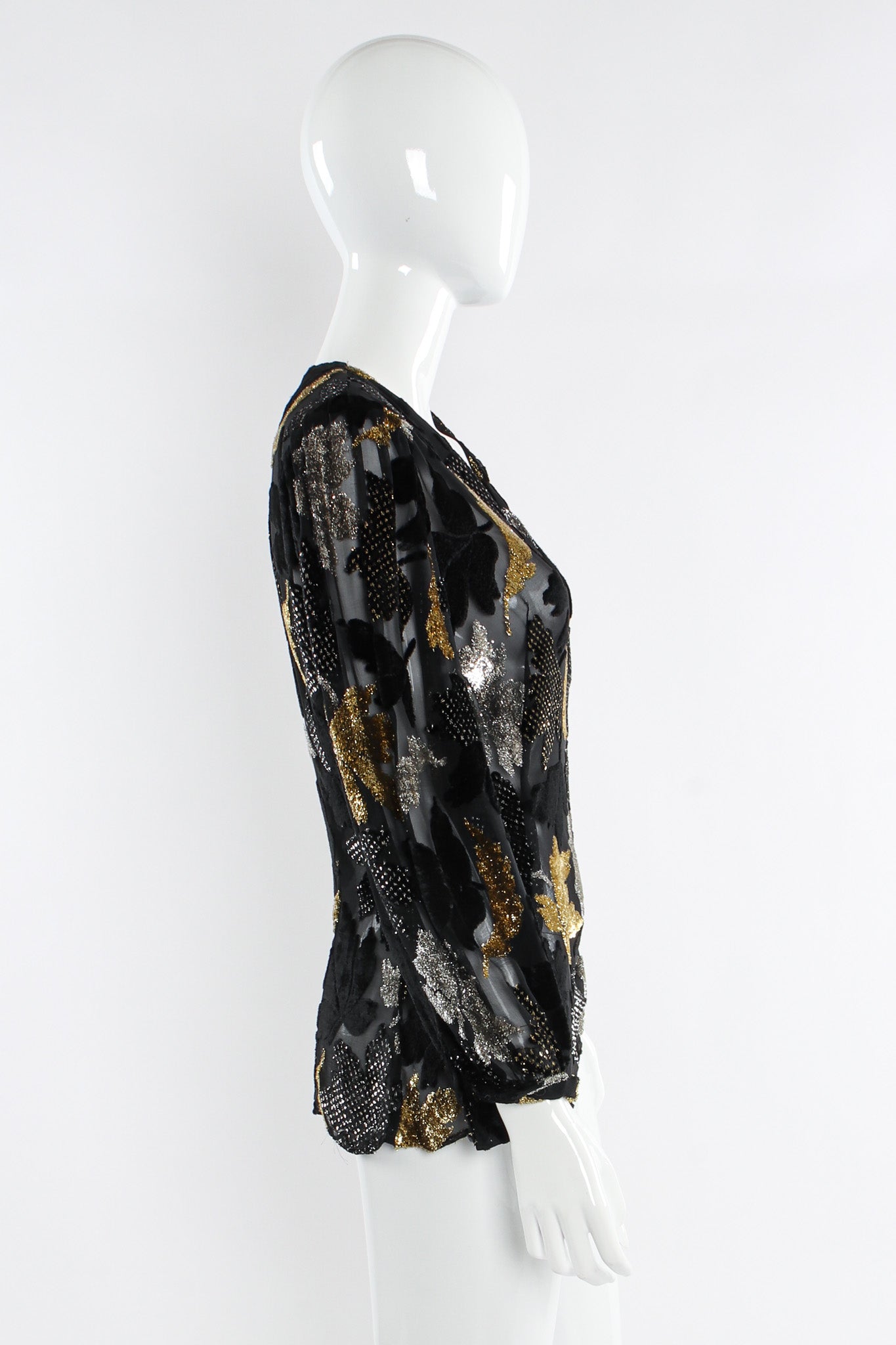 Vintage Capriccio Tinsel Leaf Sheer Silk Top mannequin side @ Recess LA