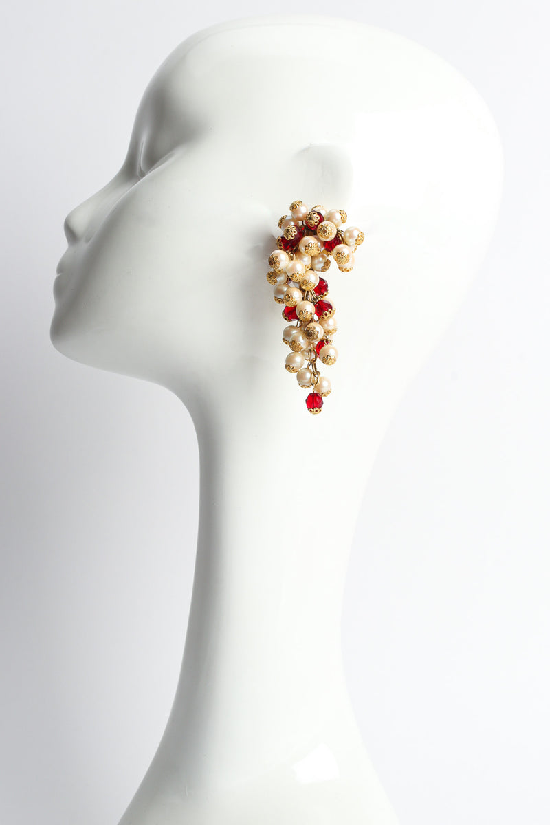 Vintage Cardillo Filigree Pearl & Crystal Cluster Earrings on mannequin  @ Recess LA