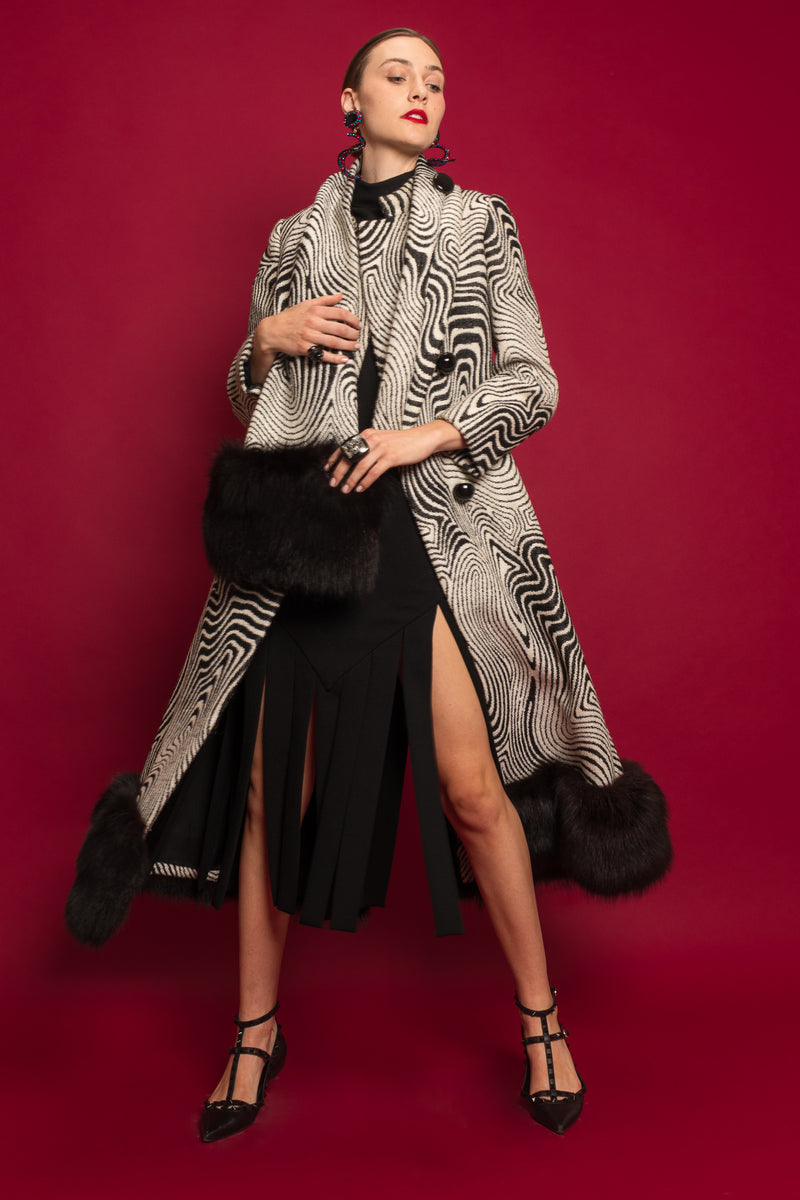 Vintage Pierre Cardin Abstract Moiré Wool Coat & Stole Set on Model Emily @ Recess LA