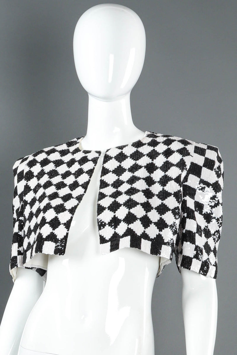 Vintage Carolina Herrera Sequin Checker Bolero on mannequin angle close up  @ Recess LA