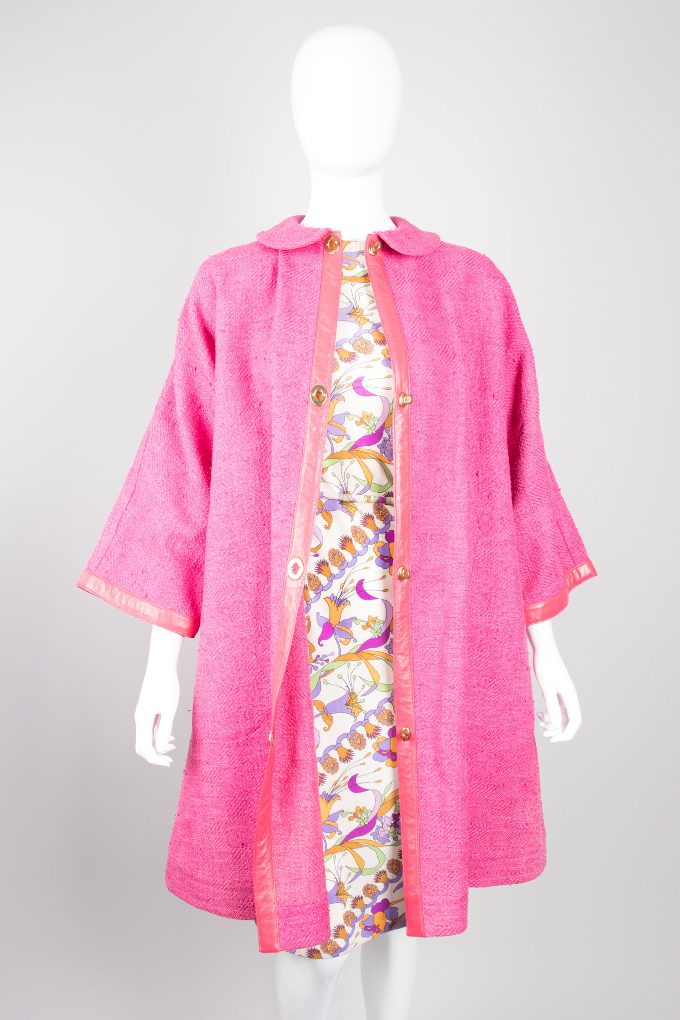 Bonnie Cashin for Sills Pink Tweed Boucle Turnlock Swing Coat