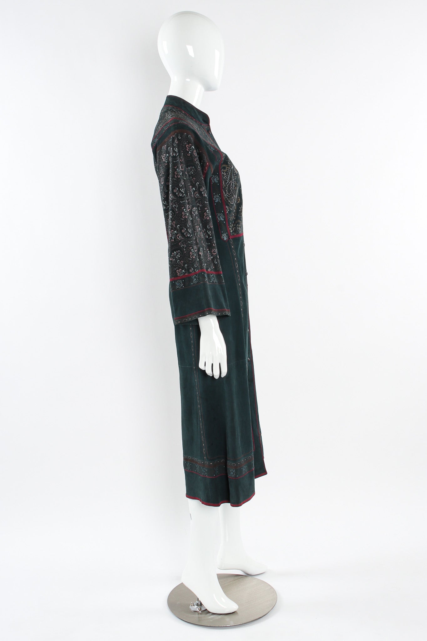 Vintage Roberto Cavalli Paisley Suede Leather Dress mannequin side  @ Recess LA