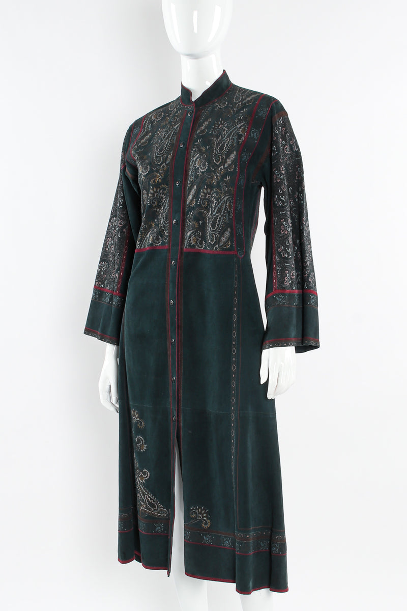 Vintage Roberto Cavalli Paisley Suede Leather Dress mannequin angle @ Recess LA