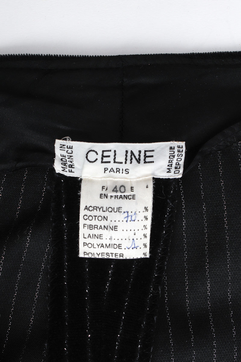 Vintage Celine Metallic Pinstripe Velvet Pant tag @ Recess LA