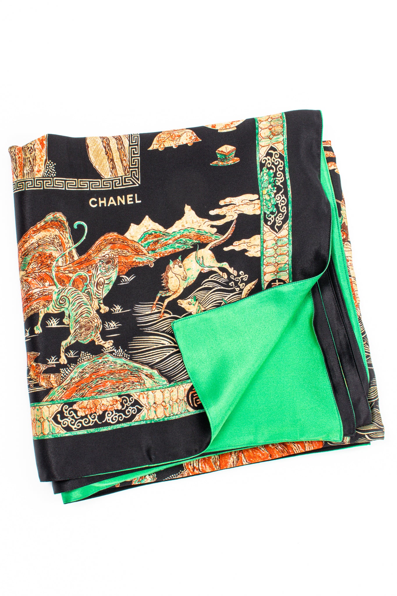 Vintage Chanel Chinese Coromandel Print Shawl folded at Recess Los Angeles