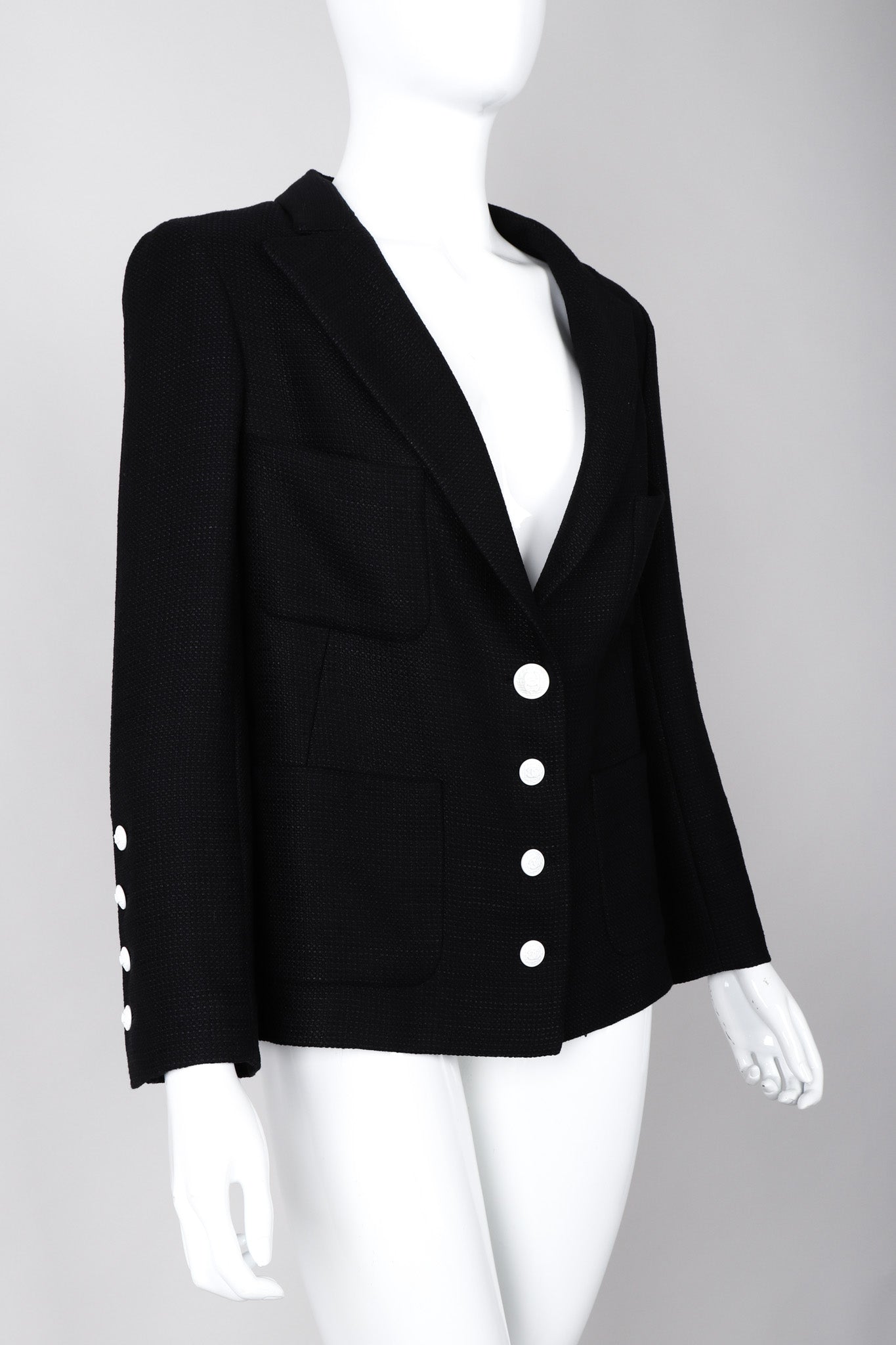 Recess Los Angeles Vintage Chanel Black Cotton Jacket Classic Silk Lining