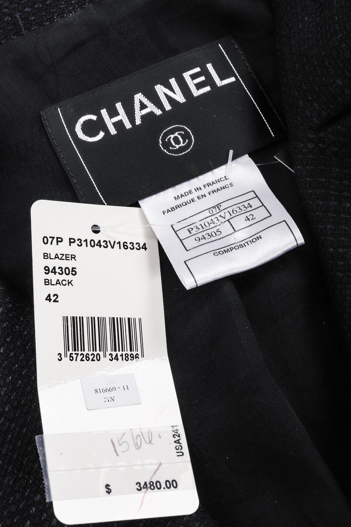 Recess Los Angeles Vintage Chanel Black Cotton Jacket Classic Silk Lining