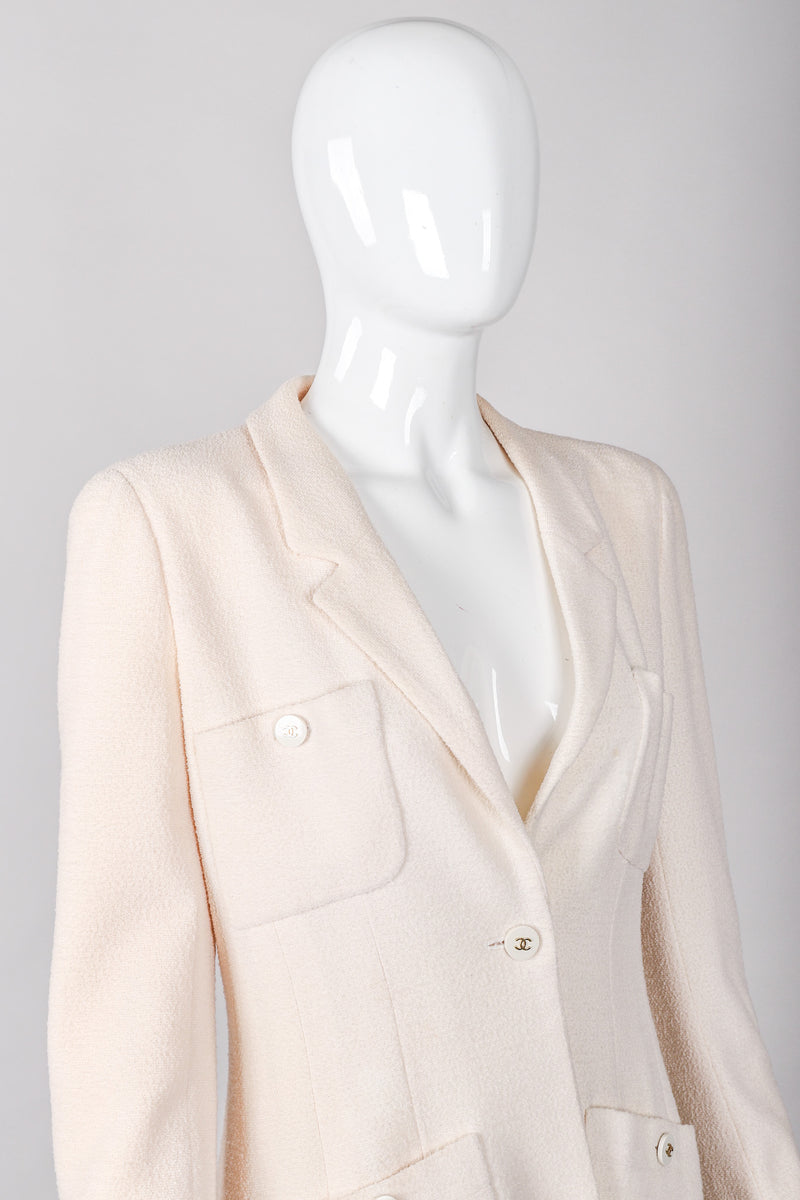 Recess Los Angeles Vintage Chanel Classic Cream Tweed Jacket Cream Wool Silk Lining