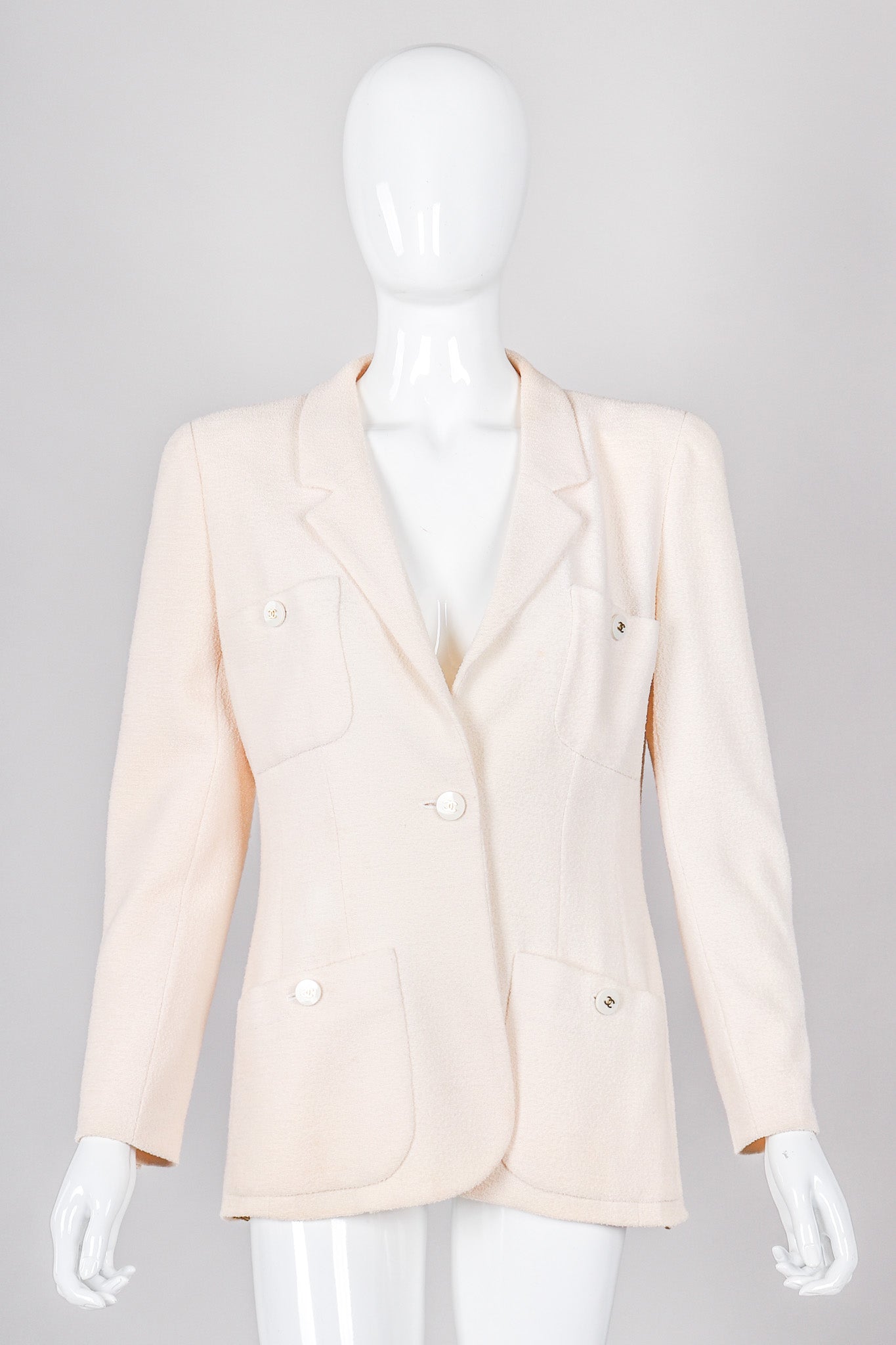 Recess Los Angeles Vintage Chanel Classic Cream Tweed Jacket Cream Wool Silk Lining