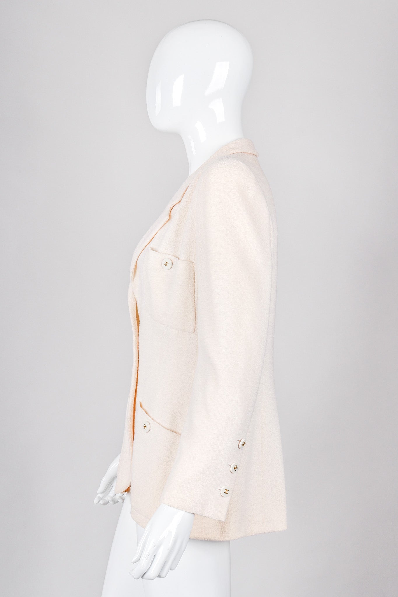 Recess Los Angeles Vintage Chanel Classic Cream Tweed Jacket Cream Wool Silk Lining