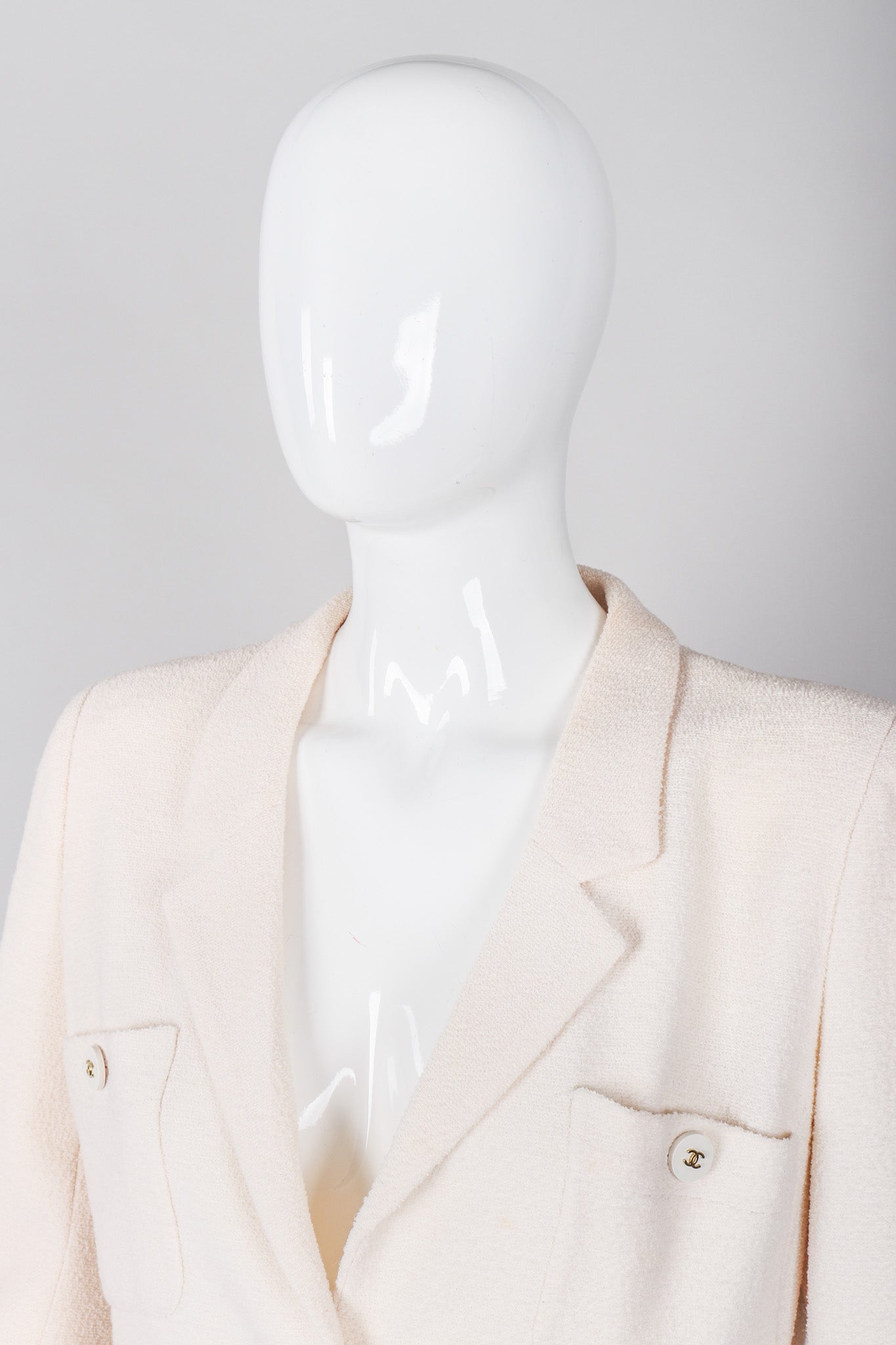 Recess Los Angeles Vintage Chanel Classic Cream Tweed Jacket Cream Wool Silk Lining