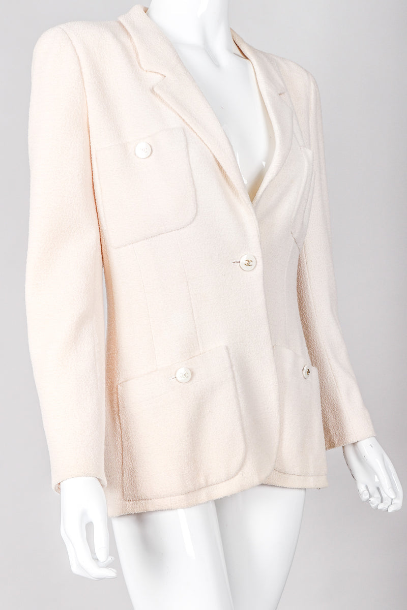 Recess Los Angeles Vintage Chanel Classic Cream Tweed Jacket Cream Wool Silk Lining